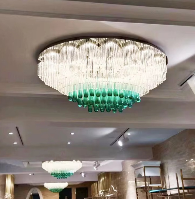 非标豪华酒店宴会厅大堂水晶圆形吸顶灯水滴玻璃工程吊灯定制