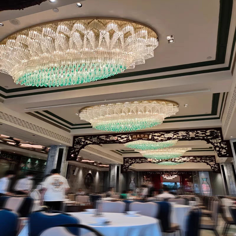 非标豪华酒店宴会厅大堂水晶圆形吸顶灯水滴玻璃工程吊灯定制